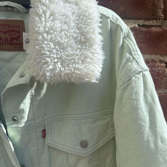 Levi's $108 Corduroy Sherpa trucker Jacket green women's 1X NEW - Picture 4 of 7